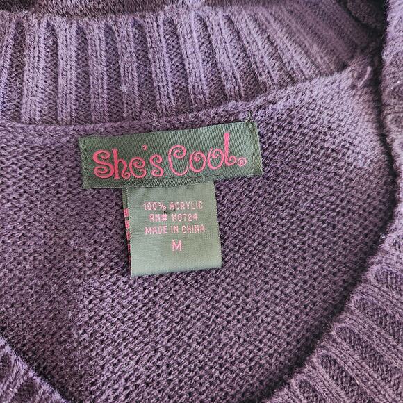 Y2K She's Cool Purple Cable Knit Sweater Dress Short Sleeve Whimsigoth Winter S - Picture 9 of 11